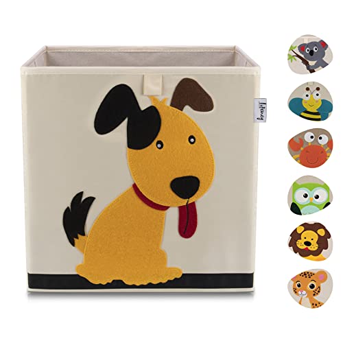 LIFENEY Aufbewahrungsbox Kinder mit Hund Motiv I Spielzeugbox mit Tiermotiv passend für Würfelregale I Ordnungsbox für das Kinderzimmer I Aufbewahrungskorb Kinder von LIFENEY