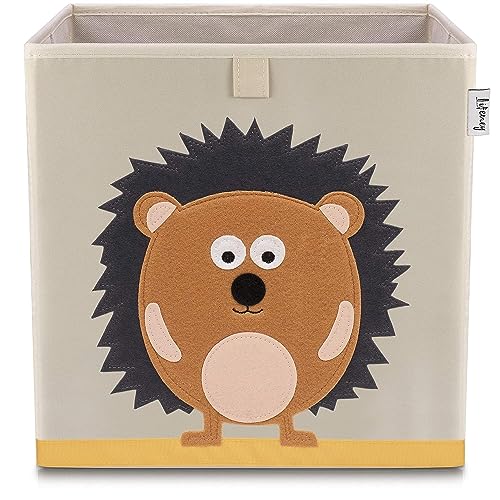 LIFENEY Aufbewahrungsbox mit Igel Motiv I Spielzeugbox mit Tiermotiv passend für Würfelregale I Ordnungsbox für das Kinderzimmer I Aufbewahrungskorb Kinder von LIFENEY