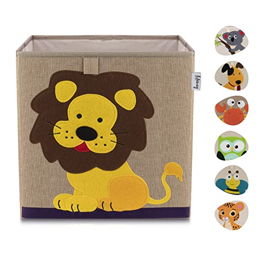 LIFENEY Aufbewahrungsbox Kinder mit Löwe Motiv I Spielzeugbox mit Tiermotiv passend für Würfelregale I Ordnungsbox für das Kinderzimmer I Aufbewahrungskorb Kinder von LIFENEY