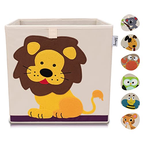 LIFENEY Aufbewahrungsbox Kinder mit Löwe Motiv I Spielzeugbox mit Tiermotiv passend für Würfelregale I Ordnungsbox für das Kinderzimmer I Aufbewahrungskorb Kinder von LIFENEY