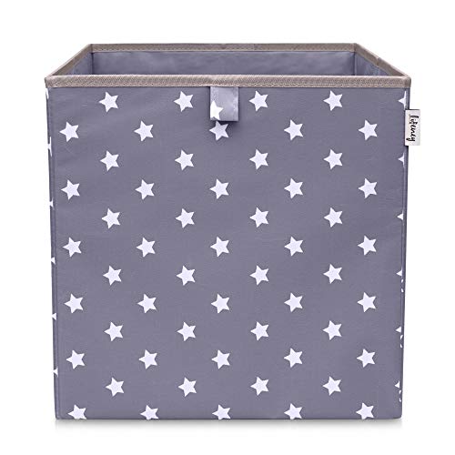 LIFENEY Aufbewahrungsbox mit Sternenmotiv in Dunkelgrau I Spielzeugbox mit Sternen passend für Würfelregale I Ordnungsbox für das Kinderzimmer I Aufbewahrungskorb als Accessoire | 33x33x33 cm von LIFENEY