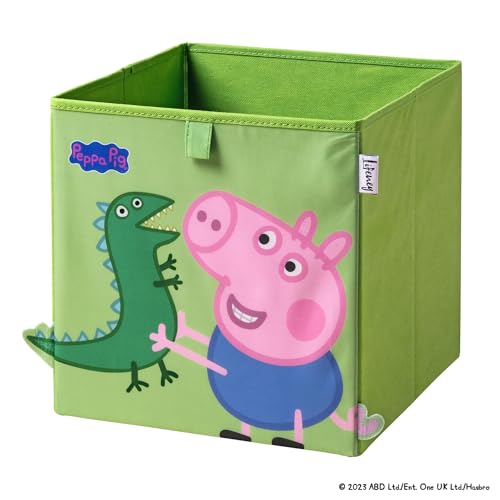 LIFENEY meets Peppa Wutz Aufbewahrungsbox für Kinder – Box mit George & Dino Motiv zur Aufbewahrung von Spielzeug – 30 x 30 x 30 cm passend für klassische Würfelregale von LIFENEY