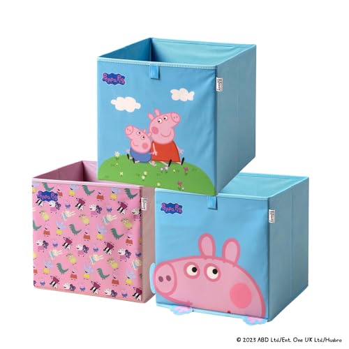 LIFENEY meets Peppa Wutz Aufbewahrungsboxen für Kinder 3er Set – Box-Set mit Peppa Pig Motiven zur Aufbewahrung von Spielzeug – 33 x 33 x 33 cm passend für klassische Würfelregale von LIFENEY