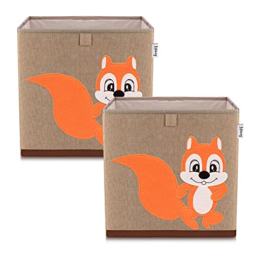 LIFENEY Aufbewahrungsbox im 2er Set Eichhörnchen I Doppelpack Spielzeugbox mit Tiermotiv passend für Würfelregale I Ordnungsbox für das Kinderzimmer I Aufbewahrungskorb Kinder von LIFENEY