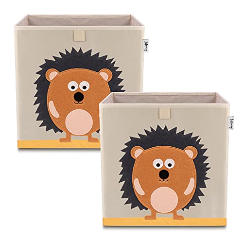 LIFENEY Aufbewahrungsbox im 2er Set Igel I Doppelpack Spielzeugbox mit Tiermotiv passend für Würfelregale I Ordnungsbox für das Kinderzimmer I Aufbewahrungskorb Kinder von LIFENEY