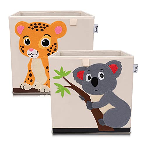 LIFENEY Aufbewahrungsbox im 2er Set Tiger und Koala I Doppelpack Spielzeugbox mit Tiermotiv passend für Würfelregale I Ordnungsbox für das Kinderzimmer I Aufbewahrungskorb Kinder von LIFENEY