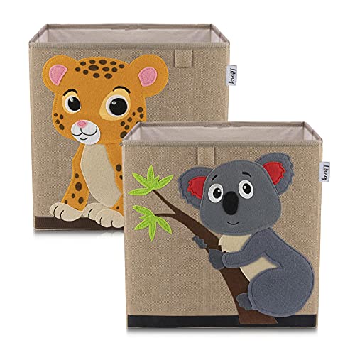 LIFENEY Aufbewahrungsbox im 2er Set Tiger und Koala I Doppelpack Spielzeugbox mit Tiermotiv passend für Würfelregale I Ordnungsbox für das Kinderzimmer I Aufbewahrungskorb Kinder von LIFENEY