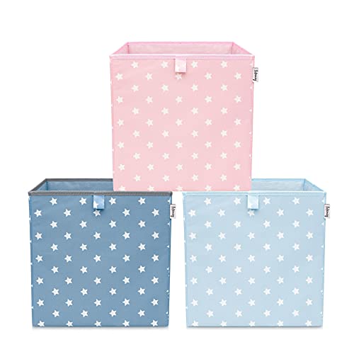 LIFENEY Aufbewahrungsbox 3er Set Sternenmotiv in Türkis, Rot & Blau I Spielzeugbox mit Sternen passend für Würfelregale I Aufbewahrungskorb als Accessoire für dein Zuhause | 33x33x33 cm von LIFENEY