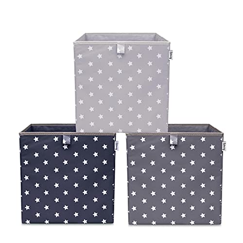 LIFENEY Aufbewahrungsbox 3er Set Sternenmotiv in Grau, Anthrazit & Dunkelgrau I Spielzeugbox mit Sternen passend für Würfelregale I Aufbewahrungskorb als Accessoire für dein Zuhause | 33x33x33 cm von LIFENEY