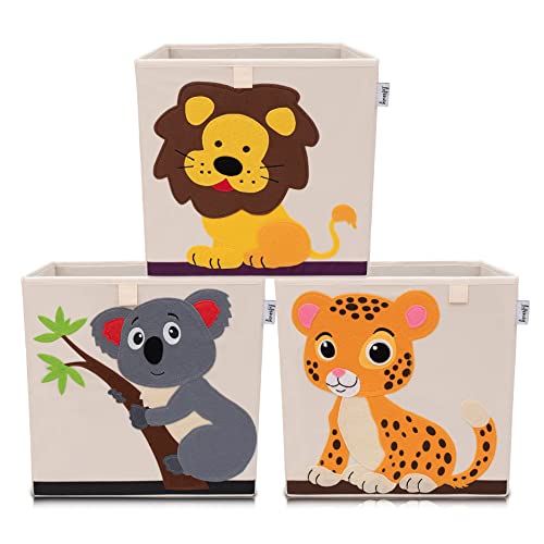 LIFENEY Aufbewahrungsbox im 3er Set Koala, Löwe und Tiger I Dreierpack Spielzeugbox mit Tiermotiv passend für Würfelregale I Ordnungsbox für das Kinderzimmer I Aufbewahrungskorb Kinder von LIFENEY