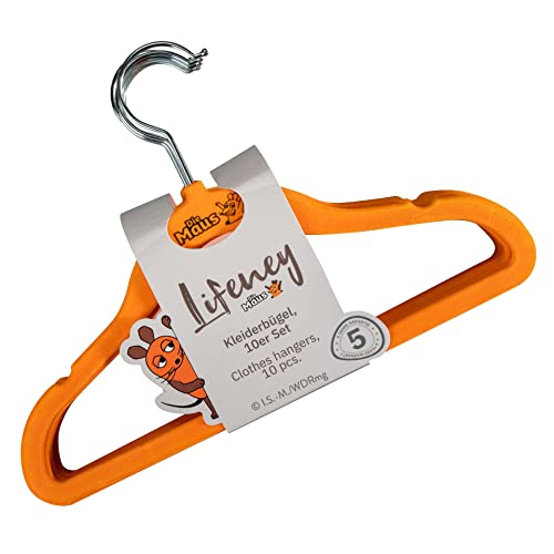 Lifeney Meets Die Maus Kleiderbügel 10er Set – Passend für Kinder-Kleidung – Schmaler Bügel mit Veloursbeschichtung (ähnlich wie samt) von LIFENEY