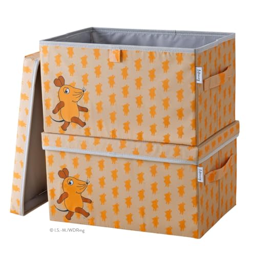 LIFENEY meets Die Maus 2x Aufbewahrungsbox mit Streuprint für Kinder – Boxen im Doppelpack mit der beliebten Maus zum Verstauen von Spielzeug – 37 x 25 x 21 cm in Apricot & Orange von LIFENEY