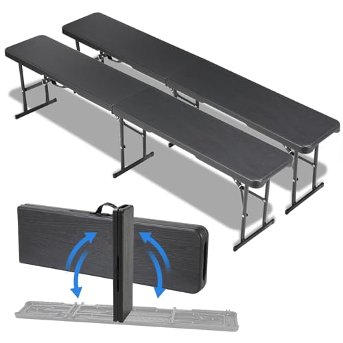 2 PCS Bierbank Klappbar,Klappbank Garten,Faltbank Camping mit Tragegriff,Faltbare Campingbank 180cm,Bierzeltbank belastbar bis 400kg,Partybank aus HDPE Kunststoff & Stahlgestell,Gartenbank,HolzOptik von LIFERUN