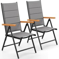 2er Set Klappbarer Gartenstuhl, Aluminium Balkonstuhl, mit gepolsterter Rückenlehne und Sitzfläche, wpc Armlehnen, 7 verstellbare Positionen, von LIFERUN