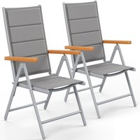 2er Set Klappbarer Gartenstuhl, Aluminium Balkonstuhl, mit gepolsterter Rückenlehne und Sitzfläche, wpc Armlehnen, 7-fach verstellbar, Campingstuhl, von LIFERUN