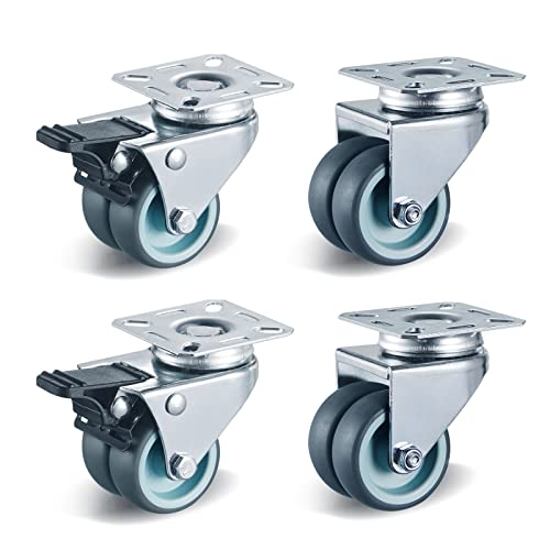 LIFERUN 4 Stück Doppelrollen Lenkrollen mit Bremse 50mm Transportrollen Möbelrollen mit bremse bis 400kg Strandkorbrollen Schwerlast Rollen 360° Drehbar Kein Geräusch (2 Bremsrollen, 2 Lenkrollen) von LIFERUN