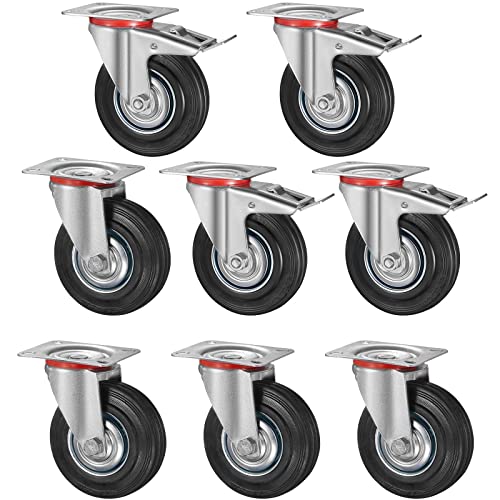 8 Stück Schwerlastrollen 200mm Lenkrollen Transportrollen mit Bremse bis 650kg Palettenrollen Rollen für Möbel 360° Drehbar Kein Geräusch(4 Bremsrollen, 4 Lenkrollen) von LIFERUN