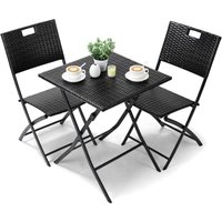 Balkonmöbel Set Bistro, Balkonmöbel Rattan Set, Bistro Gartenmöbel Set 3-teilige, Klappbar Balkontisch mit 2 Stühle, Schwarze Balkon Set, Balkonmöbel von LIFERUN