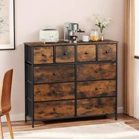 Kommode mit 10 Stoffschubladen, Aufbewahrungseinheit, Holzplatte, Metallrahmen, für Schlafzimmer, Wohnzimmer, Braun von LIFERUN