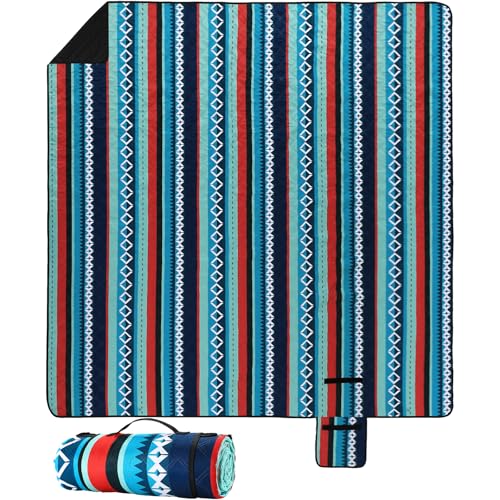 LIFERUN 200x200cm Maschinenwaschbar XL Picknickdecke – Extra Groß Faltbare Picknick Blanket für bis zu 8 Personen, Stranddecke & Campingdecke mit Tragegriff, Grün Gestreift von LIFERUN