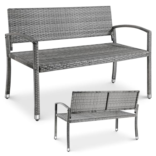 LIFERUN Gartenbank Wetterfest, Balkon Bank, Polyrattan Sitzbank Outdoor, 2 Sitzer Gartenbank Rattan, 320kg Belastbar, 122x60x85cm, Gemütliche Gartenmöbel Bank, Einseitiges Rattan Sitzbank, Grau von LIFERUN