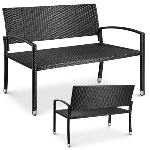 LIFERUN Gartenbank Wetterfest, Balkon Bank, Polyrattan Sitzbank Outdoor, 2 Sitzer Gartenbank Rattan, 320kg Belastbar, 122x62x90cm, Gemütliche Gartenmöbel Bank, Doppelseitiges Rattan Sitzbank, Schwarz von LIFERUN