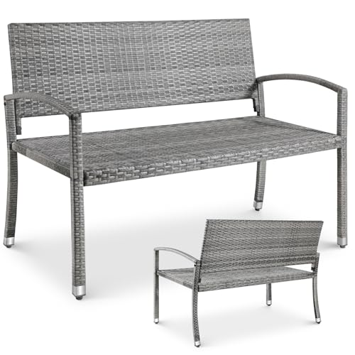 LIFERUN Gartenbank Wetterfest, Balkon Bank, Polyrattan Sitzbank Outdoor, 2 Sitzer Gartenbank Rattan, 320kg Belastbar, 122x62x90cm, Gemütliche Gartenmöbel Bank, Doppelseitiges Rattan Sitzbank, Grau von LIFERUN