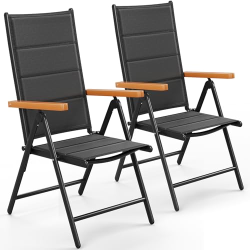 LIFERUN Gartenstühl Hochlehner Klappbar, 2er Set Aluminium Balkonstuhl, WPC Armlehnen, mit Gesteppte Rückenlehne & Sitzfläche,7-Fach Verstellbar,Bis 120 kg, Outdoor Esszimmerstuhl, Schwarz, 2 PCS LIFERUN Gartenstühl Hochlehner Klappbar, 2er Set Aluminium Balkonstuhl, WPC Armlehnen, mit Gesteppte Rückenlehne & Sitzfläche,7-Fach Verstellbar,Bis 120 kg, Outdoor Esszimmerstuhl, Schwarz, 2 PCS von LIFERUN