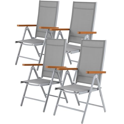 LIFERUN Gartenstühle Alu 4er Set, Gartenstuhl Hochlehner Klappbar mit 7-Fach Verstellbar Rückenlehne, Teakbraun WPC Armlehnen, Balkonstühle bis 120kg, Leicht Campingstühle, Komfortabel Wetterfest 4pcs LIFERUN Gartenstühle Alu 4er Set, Gartenstuhl Hochlehner Klappbar mit 7-Fach Verstellbar Rückenlehne, Teakbraun WPC Armlehnen, Balkonstühle bis 120kg, Leicht Campingstühle, Komfortabel Wetterfest 4pcs von LIFERUN
