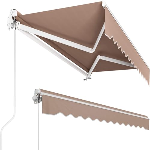 LIFERUN Manuelle Gelenkarmmarkise Markise 250 x 200cm Sonnenmarkise Sonnenschutz Wasserabweisend Wandhalterung Handkurbel Verstellbar Alu/Polyester Terrassenmarkise für Außenterrassen Balkone Beige von LIFERUN