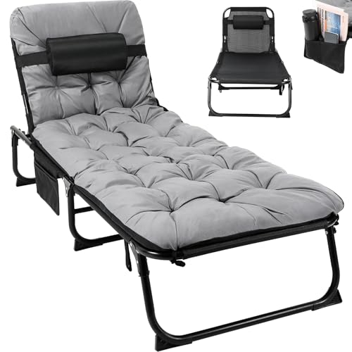 LIFERUN XL Sonnenliege Klappbett Campingbett mit Wasserdicht Matratze, Gästebett klappbar mit Verstellbarer Rückenlehne Kopfstütze Seitentasche, Gartenliege, für Garten, Sonnenbaden, Büro,Camping von LIFERUN
