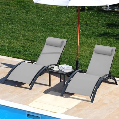 LIFERUN XXL Aluminium Sonnenliege 2er Set,mit Beistelltisch und Kopfkissen, stapelbare liegestuhl Garten, Wetterfest,5-Fach Verstellbare Rückenlehne, Geeignet für Gärten, Schwimmbäder, Strand, 2 PCS LIFERUN XXL Aluminium Sonnenliege 2er Set,mit Beistelltisch und Kopfkissen, stapelbare liegestuhl Garten, Wetterfest,5-Fach Verstellbare Rückenlehne, Geeignet für Gärten, Schwimmbäder, Strand, 2 PCS von LIFERUN