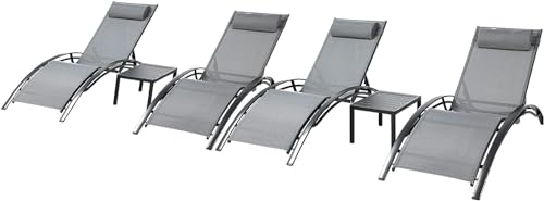 LIFERUN XXL Aluminium Sonnenliege 4er Set, stapelbare liegestuhl Garten, Mit Beistelltisch und Kopfkissen, Wetterfest, 5-Fach Verstellbare Rückenlehne, Geeignet für Gärten, Schwimmbäder, Strand, 4 PCS LIFERUN XXL Aluminium Sonnenliege 4er Set, stapelbare liegestuhl Garten, Mit Beistelltisch und Kopfkissen, Wetterfest, 5-Fach Verstellbare Rückenlehne, Geeignet für Gärten, Schwimmbäder, Strand, 4 PCS von LIFERUN
