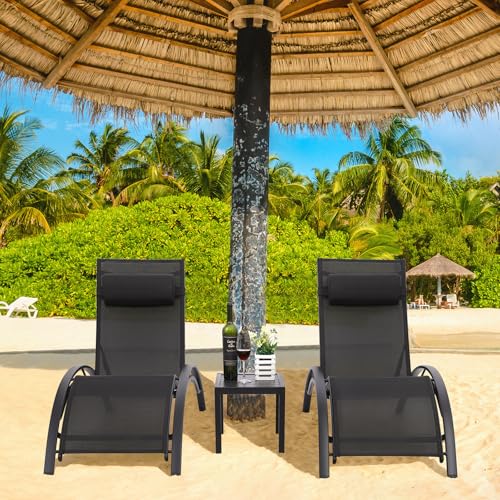 LIFERUN XXL Aluminium Sonnenliege 2er Set, stapelbare liegestuhl Garten mit Beistelltisch und Kopfkissen, Wetterfest, 5-Fach Verstellbare Rückenlehne, Geeignet für Gärten, Schwimmbäder, Strand, 2 PCS LIFERUN XXL Aluminium Sonnenliege 2er Set, stapelbare liegestuhl Garten mit Beistelltisch und Kopfkissen, Wetterfest, 5-Fach Verstellbare Rückenlehne, Geeignet für Gärten, Schwimmbäder, Strand, 2 PCS von LIFERUN