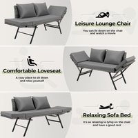 2-Sitzer-Gartensofa Ausziehbar,Gartenbank Sitzbank Sonnenliege Balkon-Lounge-Set,Abnehmbare Kissen,Rattan(Grau) von LIFERUN