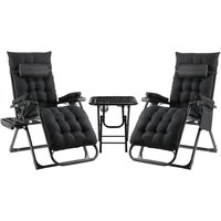Liferun - 2 klappbare Garten-Loungesessel mit 1 Tisch, abnehmbare Sitz- und Kopfpolster, verstellbare Rückenlehne, schwarz Liferun - 2 klappbare Garten-Loungesessel mit 1 Tisch, abnehmbare Sitz- und Kopfpolster, verstellbare Rückenlehne, schwarz von LIFERUN