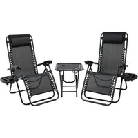 Liferun - 3er Set Relaxliege – Patrick – Textilene, klappbar, Multiposition, Schwarz von LIFERUN