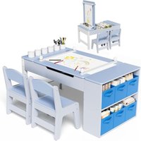 Liferun - Kindertisch mit 2 Stühlen, Stuhlset aus Holz, Maltisch, Maltisch, Blau von LIFERUN