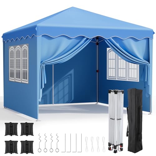 Pavillon 3x3m, Faltpavillon mit 420D Oxford,Wasserdicht Partyzelt mit 4 Seitenteilen und 4 Sandsack,Höhenverstellbar Gartenpavillon,UV Schutz 50+, Faltbare Pavillon Zelt für Camping,Blau von LIFERUN