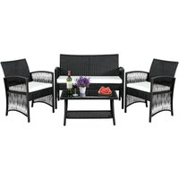 Rattan Gartenmöbel Set,4-Teilig,Platz für 4 Personen,1 x Doppelsofa+2 x Einzelsessel+1 x Couchtisch+3 x Sitzkissen,Balkonmöbel, Geeignet für von LIFERUN