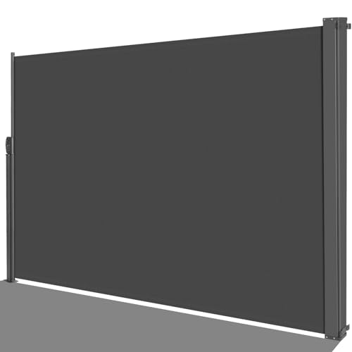 Seitenmarkise 160 x 350 cm (H x L),Seitenwandmarkise Ausziehbar, Sichtschutz,Seitenrollo,Seitenmarkis,Windschutz Markise Ausziehbar,PU Beschichtung,Sonnenschutz,Wasserdicht,für Balkon, Terrassen,Grau von LIFERUN