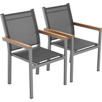 Stapelbarer Esszimmerstuhl, Aluminium Textilene, Gartenstuhl 2er Set, WPC Handlauf, Maximale Belastung 150kg, Balkonstühle, für Terrasse, Balkon, von LIFERUN