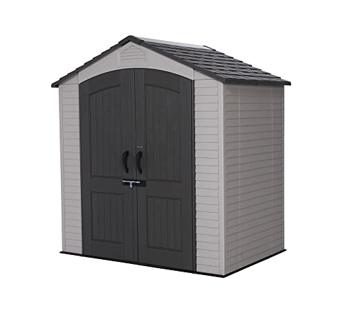 LIFETIME Kunststoff Gerätehaus Starlet | 215x143 cm | Doppeltür | Mit Bodenplatte & Regalen | UV-beständig | Schneelast 195 kg/m² | Wetterfest | Lichtgrau von LIFETIME