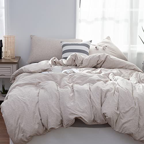 LIFETOWN Bettwäscheset für Doppelbett, ultraweiche Jersey-Baumwolle, 3-teilig, mit Reißverschluss und Eckbändern, 2 Stück, Beige von LIFETOWN