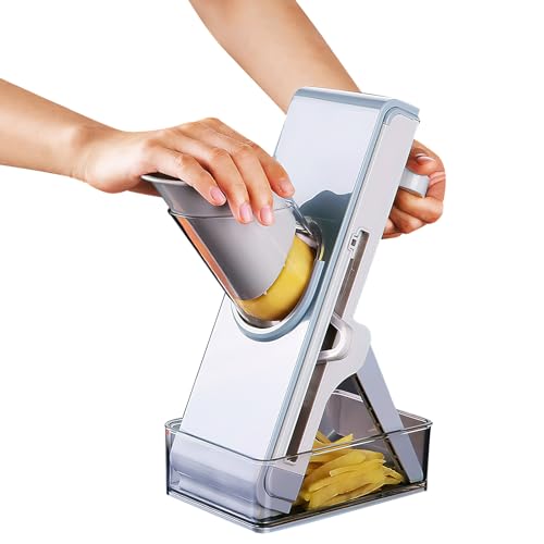 LIFEWEAR Gemüseschneider Verstellbar Gemüsehobel Kitchen Aid Mehrzweck Vegetable Slicer Kartoffelschneider Zwiebelschneider Alles Schneider Grau aus Edelstahl von LIFEWEAR