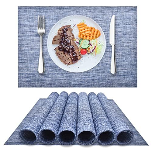 LIFEWEAR Platzsets Abwaschbar Tischsets 4er Set Platzdeckchen rutschfest Tischset PVC Hitzebeständig Tisch Platzset, S01 Blau LIFEWEAR Platzsets Abwaschbar Tischsets 4er Set Platzdeckchen rutschfest Tischset PVC Hitzebeständig Tisch Platzset, S01 Blau von LIFEWEAR