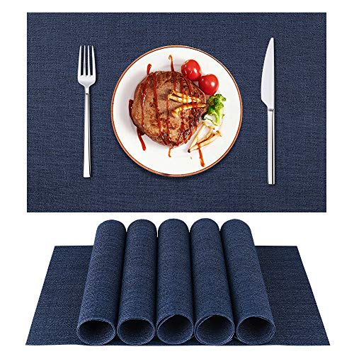 LIFEWEAR Platzsets Abwaschbar Tischsets 6er Set Platzdeckchen rutschfest Tischset PVC Hitzebeständig Tisch Platzset, S01 Marineblau von LIFEWEAR