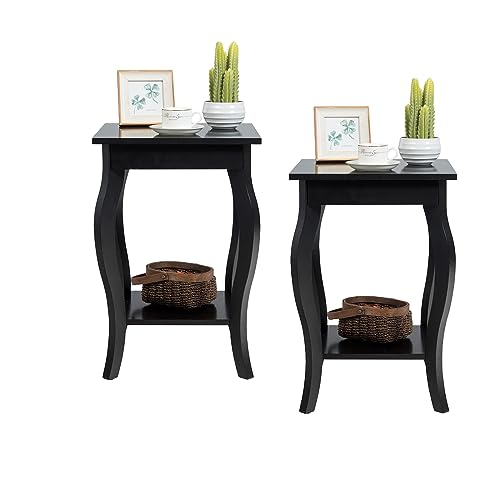 LIFEZEAL Nachttisch 2er Set, Beistelltisch Holz, Wohnzimmertisch mit 2 Ebenen, Niedriger Sofatisch für Schlafzimmer, Wohnzimmer, 40 x 40 x 60 cm (Schwarz 2er Set) von LIFEZEAL