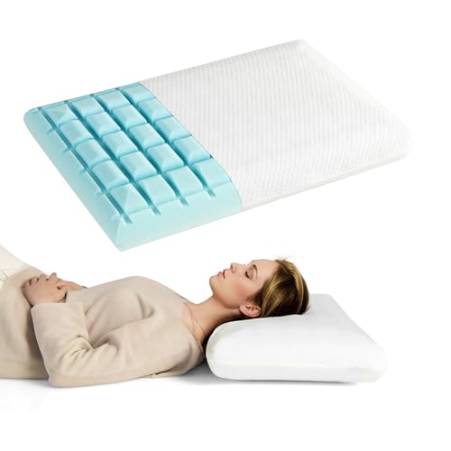 LIFEZEAL 2er Set Nackenstützkissen, Kopfkissen für Doppelbett aus innovativem Memory-Schaum mit kühlendem Gel, Memory Foam Kissen mit abnehmbarem Bezug, mittelweich, hypoallergen, 60 x 40 x 13 cm von LIFEZEAL