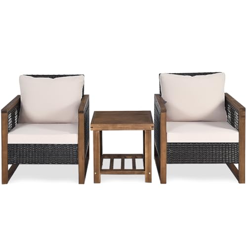 LIFEZEAL 3 TLG. Gartenmöbel Set, Polyrattan Garten Sitzgruppe mit Sitzkissen, Rattan Sofas & Couchtisch, Balkonmöbel Terrassenmöbel Set für 2 Personen von LIFEZEAL